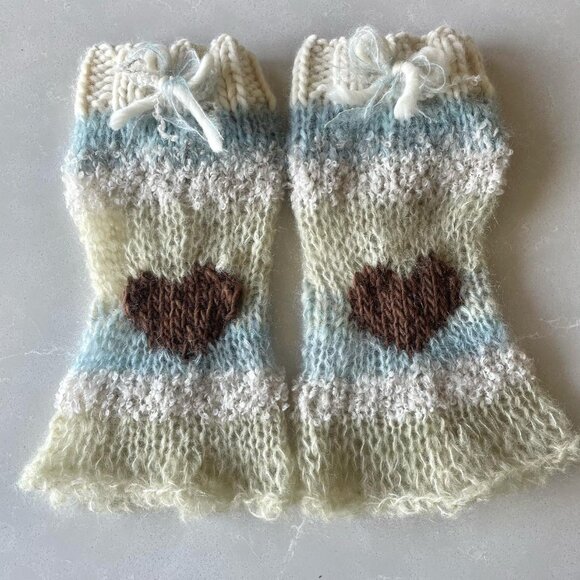 Handmade Accessories - Handknit Mohair Leg Warmer with Bows and Hearts